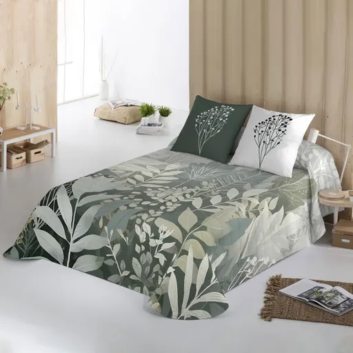 Prešívaná prikrývka na posteľ Natura s potlačou listov