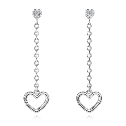 Náušnice zo striebra 925 - obrys srdca na retiazke, zirkónové srdiečko