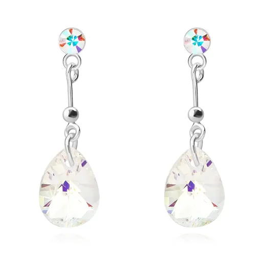 Strieborné 925 náušnice, svetložltá kvapka - krištáľ Swarovski, farebné odlesky