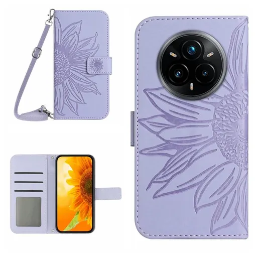 ART SUNFLOWER Peňaženkový obal so šnúrkou pre Realme 14 Pro+ 5G fialový