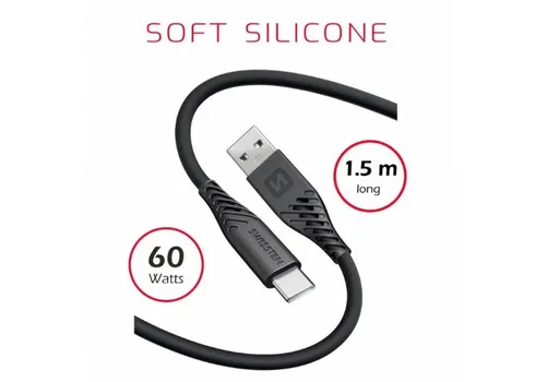 SWISSTEN DATA CABLE USB / USB-C TEXTILE 3,0 M BLACK