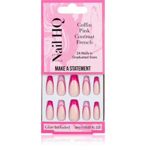 Nail HQ Coffin Pink Contrast French umelé nechty s lepidlom 24 ks