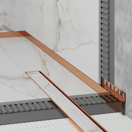 Spádový profil Eviso bronze lesk, nerez PVD, dĺžka 130 cm, výška hrany 30 mm, LCBR0101