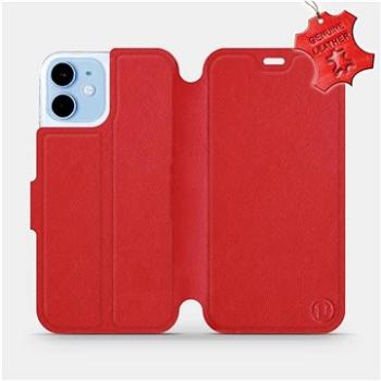 Flipové pouzdro na mobil Apple iPhone 12 mini - Červené - kožené -   Red Leather (5903516373321)