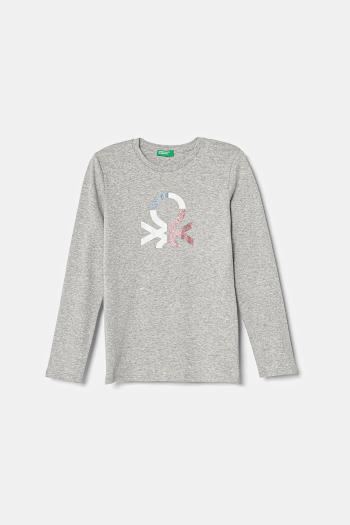 Detská bavlnená košeľa s dlhým rukávom United Colors of Benetton šedá farba, 3I9WC10MY