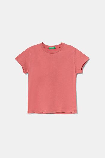Detské bavlnené tričko United Colors of Benetton ružová farba, 3I1XC109V