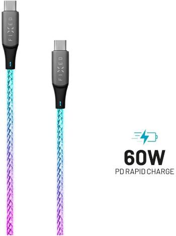 FIXED LED Cable USB-C / USB-C so svietiacim efektom a podporou PD 1,2 meter 60 W opletený dúhový (FIXDLED-CC-RA)