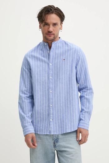 Košeľa s prímesou ľanu Tommy Jeans regular, so stojačikom, DM0DM20893