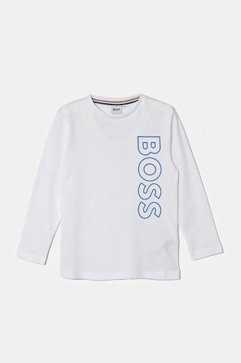 Detská bavlnená košeľa s dlhým rukávom BOSS biela farba, s potlačou, J51208