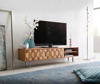 TV stolík Fevo 160 cm akácia prírodná 2 dvierka Podstavec v tvare L