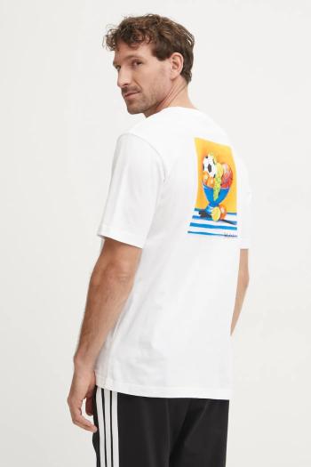 Bavlnené tričko adidas M L SL BOWL T pánske, biela farba, s potlačou, JJ3962