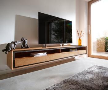TV stolík Stonegrace 240 cm akácia prírodná 2 priehradky 4 zásuvky