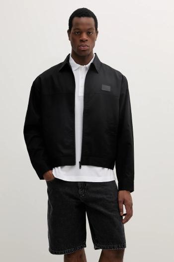 Sako s ľanovou prímesou Calvin Klein Jeans čierna farba, prechodné, oversize, J30J327259