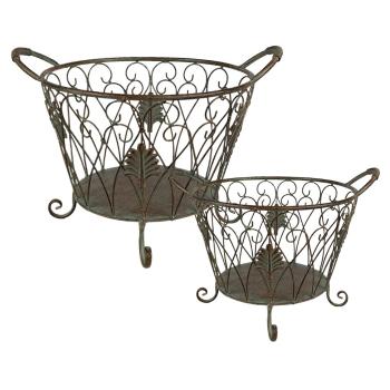 2ks dekorační šedo-zelený kovový košík - 41*33*29 / 35*28*24 cm 6Y4844