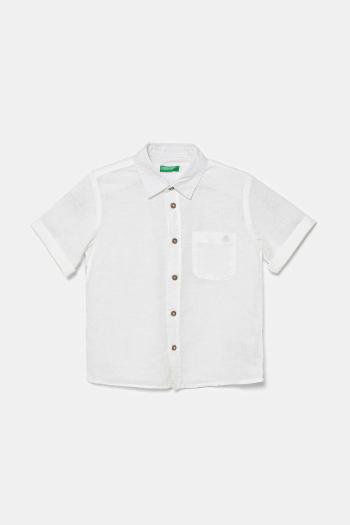 Detská ľanová košeľa United Colors of Benetton biela farba, 5IPVGQ02H