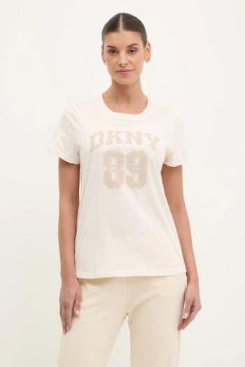 Bavlnené tričko Dkny dámske, béžová farba, DP5T1228