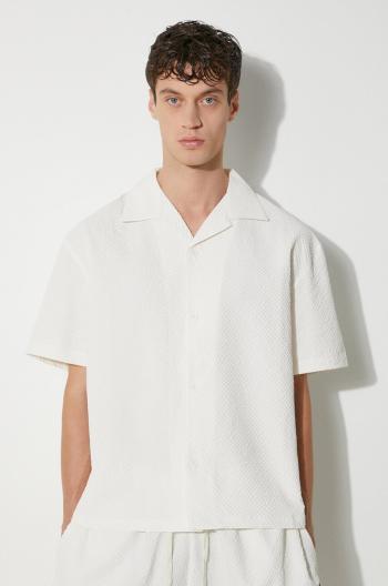 Košeľa MKI MIYUKI ZOKU Seersucker Vacation Shirt pánska, béžová farba, voľný strih, s klasickým golierom, SEERSUCKER.VACATION.SHI