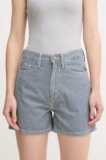 Bavlnené šortky Tommy Hilfiger dámske, tmavomodrá farba, vzorované, vysoký pás, WW0WW45925