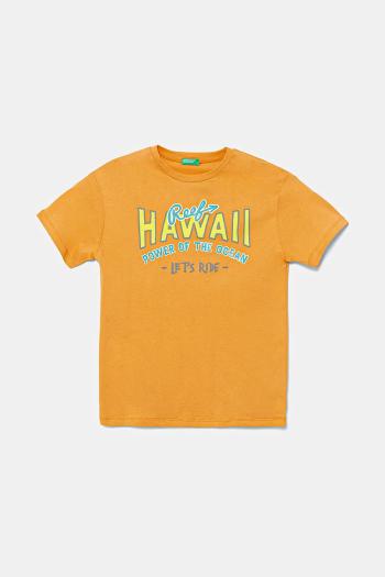 Detské bavlnené tričko United Colors of Benetton oranžová farba, s potlačou, 3I1XC10P7