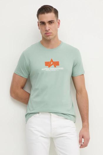 Bavlnené tričko Alpha Industries Basic Rubber pánske, zelená farba, s nášivkou, 100501RB