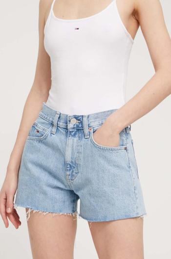 Rifľové krátke nohavice Tommy Jeans dámske,jednofarebné,vysoký pás,DW0DW17644