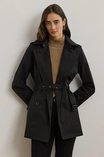 Kabát Lauren Ralph Lauren dámsky, čierna farba, prechodný, dvojradový, 297967126