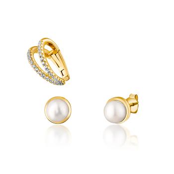 JwL Luxury Pearls Moderný set pozlátených náušníc (1x záušnice, 2x kôstková náušnice) JL0807