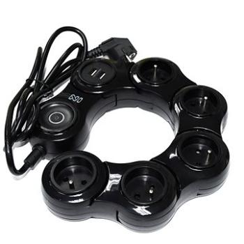 IN Prepäťová ochrana SNAKE 1,5 m, 5 zásuviek, 2 USB, čierna (553026)