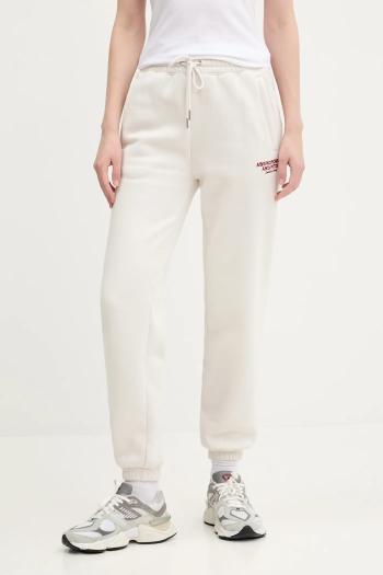 Tepláky Abercrombie & Fitch dámske, béžová farba, s nášivkou, KI147-5049