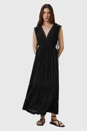 Šaty AllSaints XANTHE čierna farba, maxi, áčkový strih, W302DC