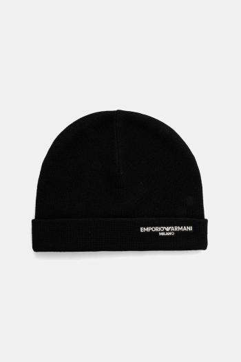 Vlnená čiapka Emporio Armani čierna farba, EM002715 AF18241
