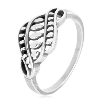 Strieborný prsteň 925 - úzke ramená, vyrezávaný ornament so zrniečkami a patinou - Veľkosť: 58 mm