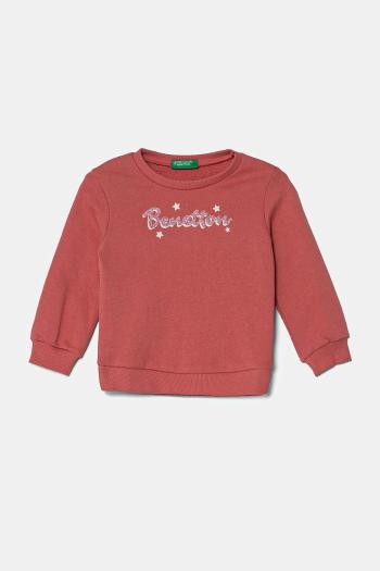 Detská bavlnená mikina United Colors of Benetton ružová farba, s potlačou, 3J70G10HX