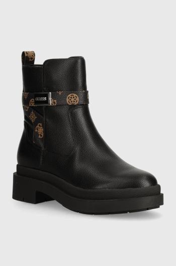 Členkové topánky Guess OVELLE2 dámske, čierna farba, na plochom podpätku, FLTOVE FAL10