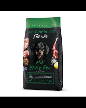 FITMIN dog For Life Lamb &amp; Rice Mini 12 kg aliment caini rasa mica, miel si orez