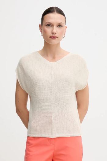 Sveter s prímesou ľanu United Colors of Benetton béžová farba, ľahké, 125GD402P