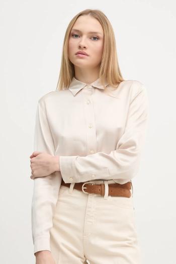 Košeľa Calvin Klein Jeans dámska, béžová farba, voľný strih, s klasickým golierom, J20J224855