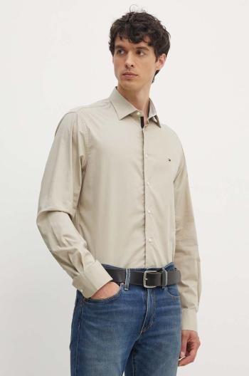 Bavlnená košeľa Tommy Hilfiger pánska, béžová farba, regular, s klasickým golierom, MW0MW35810