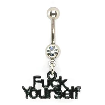 Piercing do brucha zirkón a nápis Fuck Yourself - Farba zirkónu: Číra - C