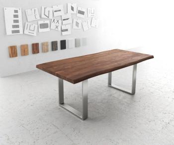 Jedálenský stôl Edge 200x100 XL akáciová hnedá nerezová oceľ úzky