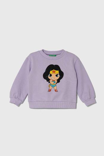 Detská bavlnená mikina United Colors of Benetton x DC fialová farba, s potlačou