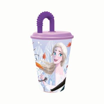 STOR POHÁR SO SLAMKOU ĽADOVÉ KRÁĽOVSTVO 430 ML, PLASTOVÝ