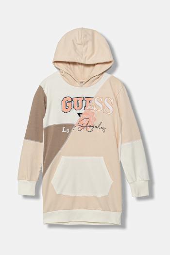 Dievčenské bavlnené šaty Guess béžová farba, mini, rovný strih, J5YK05 KA6R4