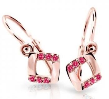 Cutie Jewellery Štvorcové detské náušnice z ružového zlata C2268-10-X-4 fuchsiová