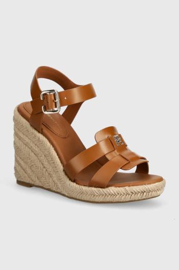 Kožené sandále Tommy Hilfiger ESPADRILLE HIGH WEDGE LEATHER hnedá farba, FW0FW07925