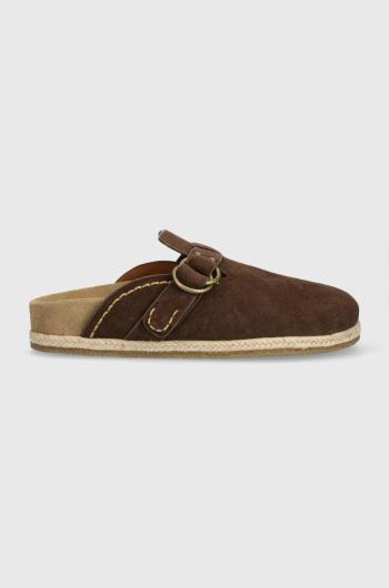 Semišové šľapky Polo Ralph Lauren Turbach Clog pánske, hnedá farba, 803931273001