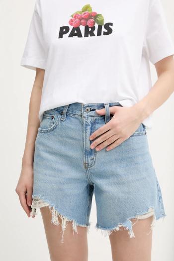 Rifľové krátke nohavice Abercrombie & Fitch dámske, jednofarebné, vysoký pás, KI149-5060