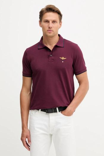 Bavlnené polo tričko Aeronautica Militare bordová farba, jednofarebné, PO1308UP00082