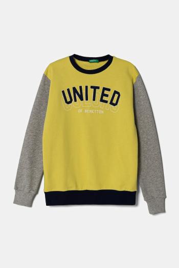 Detská bavlnená mikina United Colors of Benetton zelená farba, s kapucňou, s potlačou, 3J68C10N2