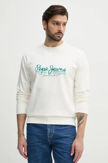 Bavlnená mikina Pepe Jeans DUMAS CREW pánska, biela farba, s potlačou, PM582832